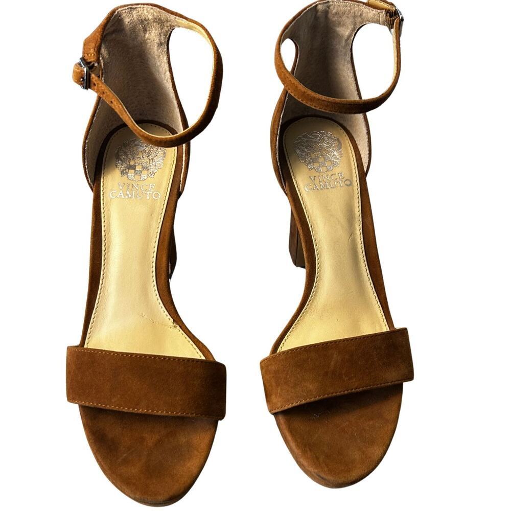 Vince Camuto Suede Block Heel Sandals Brown Ankle Strap Womens Size 9.5 - Picture 6 of 14